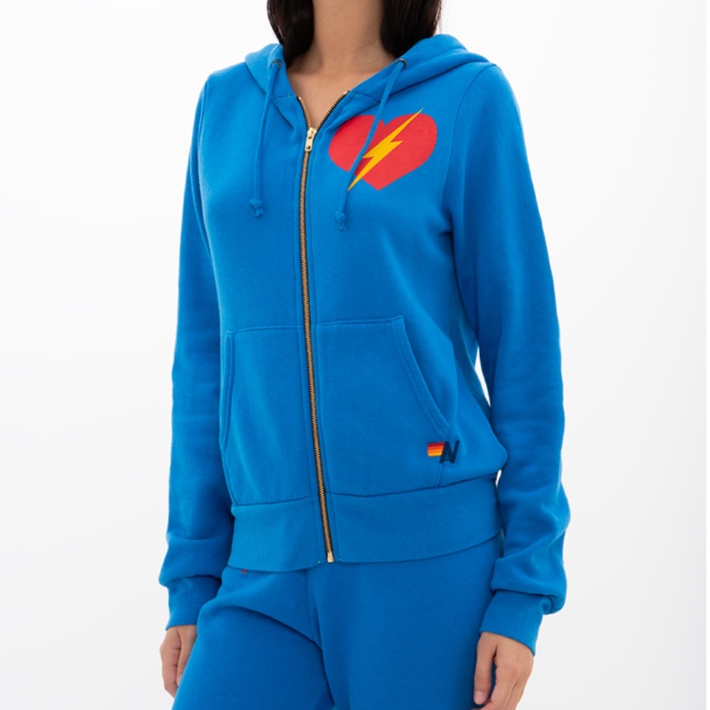 Aviator Nation BOLT HEART HOODIE- OCEAN BLUE